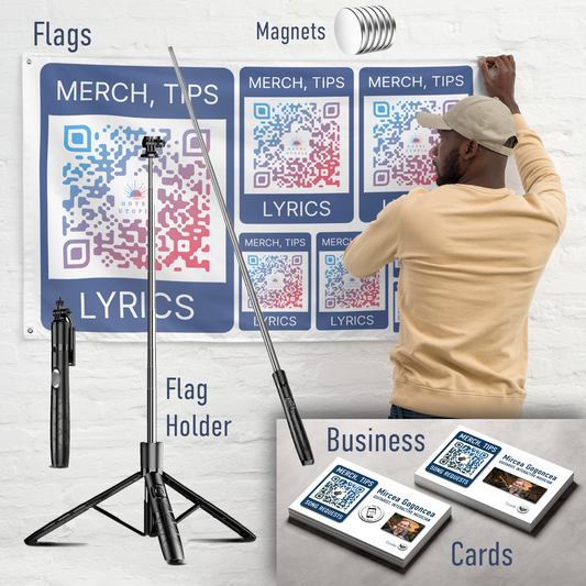 Custom QR Code | MEGA-PACK: Flags, Tripod, Tappable Business Cards, Replaceable Extra Text Cards, Magnets